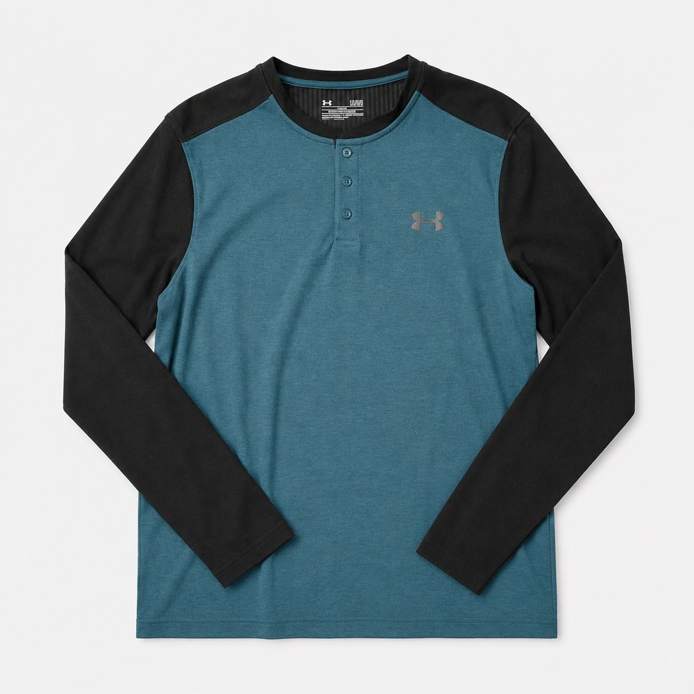 Under Armour ColdGear Henley Shirt Mens Large Blue Black Loose Long Sleeve